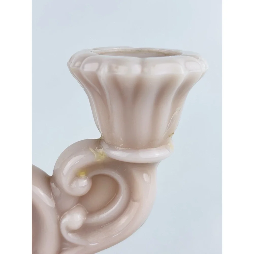 Vintage Cambridge Pink Milk Glass Crown Tuscan Rosepoint Double Candlestick